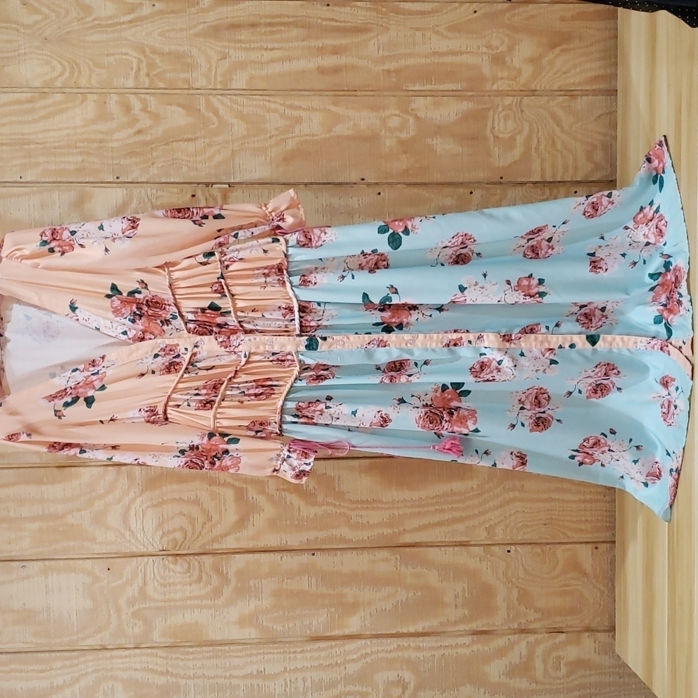 Order Plus Multi Color Floral Cottagecore Colorblock Maxi Dress Size S